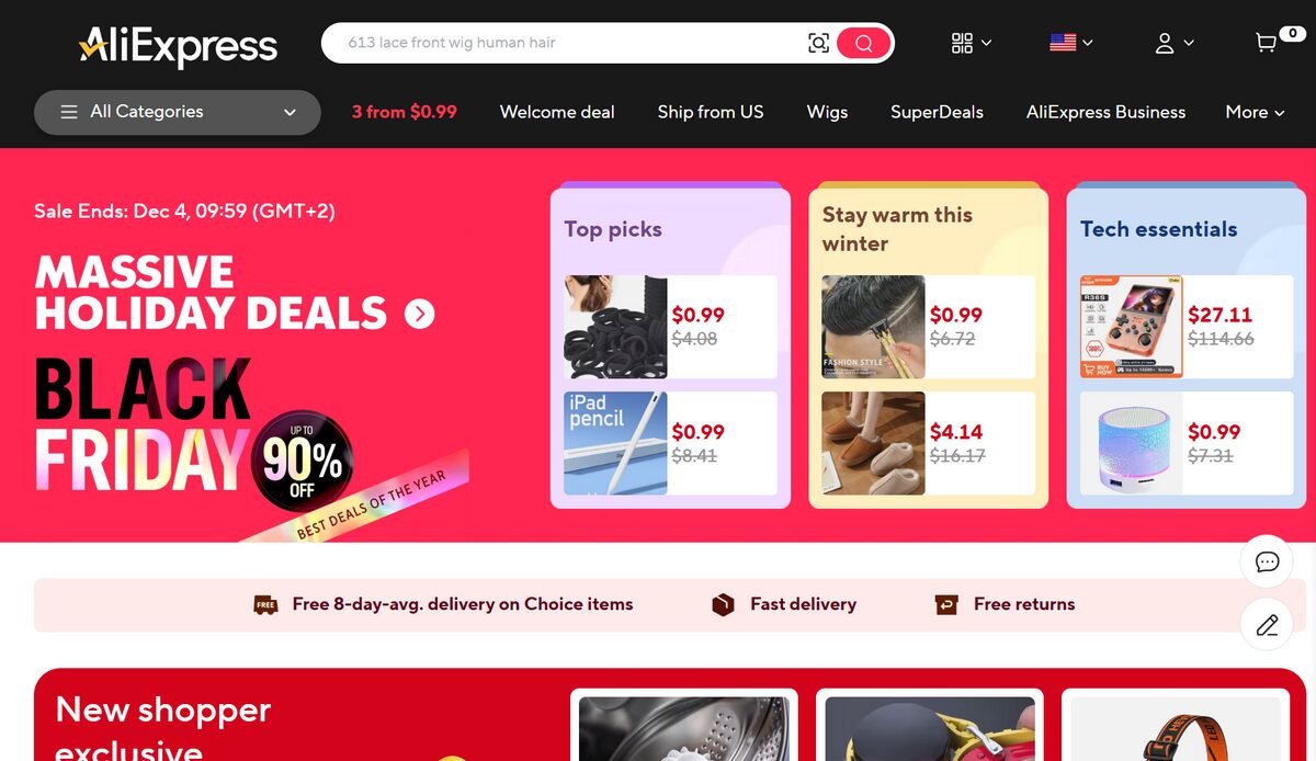 AliExpress landing page
